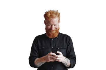 Smiling Redhead Man with Smartphone