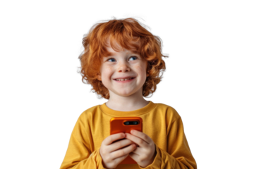 Redhead Child with Phone on Transparent