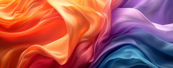 Dynamic 3D abstract render of colorful fabric swirls and twists, adding energy and vibrancy to graphic design projects, presentations, and social media posts.