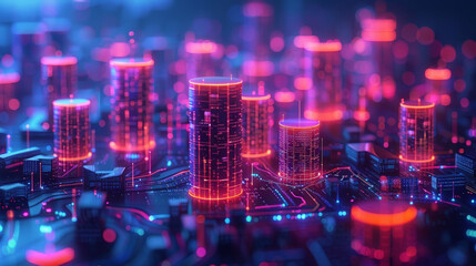 A neon-lit futuristic cityscape at night, where towering skyscrapers blend with advanced technology and vivid colors.