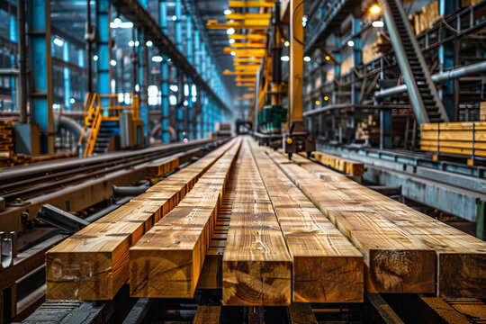 Workers in a sawmill amidst clouds of sawdust, actively engaged in processing large timber logs.