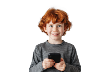 Redhead Boy with Phone Smiling at Camera