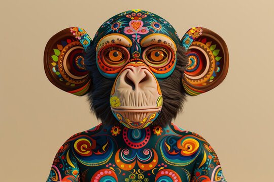 A colorful monkey with a big smile on its face