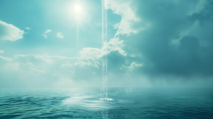Peaceful water downpour in a serene ocean, a tranquil scene ideal for relaxation apps, meditation backgrounds, and wellness websites - obrazy, fototapety, plakaty