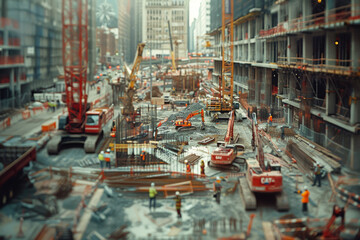 Fototapeta na wymiar Urban Construction Site with Cranes and Excavators.