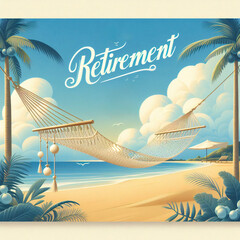 happy retirement message with hammock on the beach - 781419487