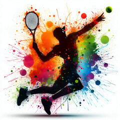 silhouette of tennis man splash colorful background - 781420025