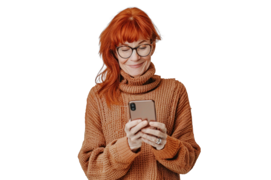 Redhead with Phone Smiling
