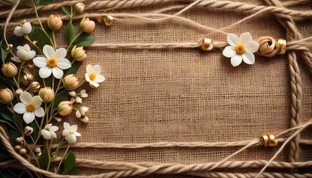 frame of flowers on a wooden background