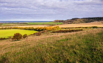 A view with rolling landscape near Ivinghoe Beacon at Chilterns AONB in Autumn