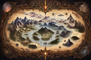illustration of fantasy universe map - obrazy, fototapety, plakaty