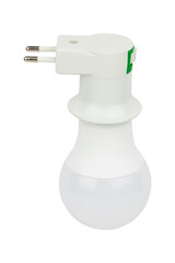 diode light bulb in lamp adapter for socket, plug with socket for light bulb, isolated from background