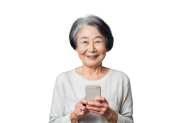 East Asian Senior Woman Using Smartphone