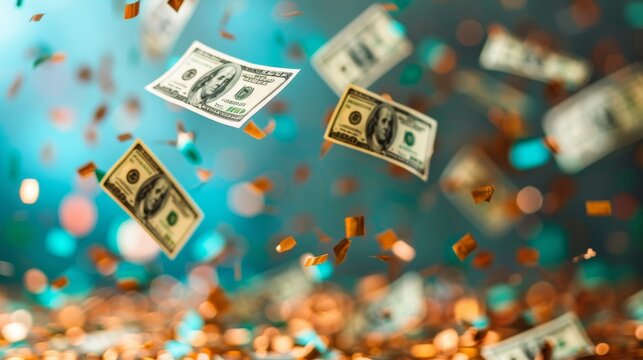 dollar banknotes flying on stock exchange background