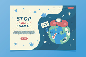 Hand drawn flat climate change landing page template