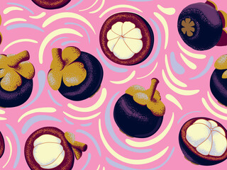 Mangosteen Market retro poster. Handmade drawing vector illustration. Can be used for posters, banners, postcards, books etc.