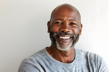 smile black man in family tone. Happy black male in everyday wear on white background. - obrazy, fototapety, plakaty