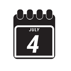 Page of calendar displaying 4 July day 

