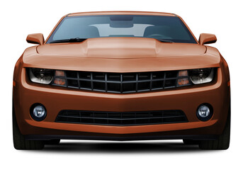 Powerful American muscle car in full brown color front view. Isolated on a transparent background. - obrazy, fototapety, plakaty