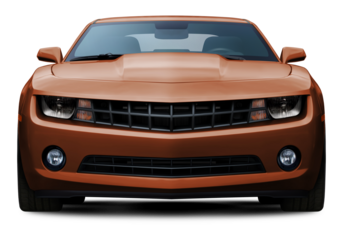 Powerful American muscle car in full brown color front view. Isolated on a transparent background.