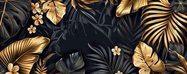 wallpaper illustration with gold and black jungle