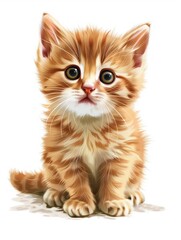 Adorable orange tabby kitten illustration with big blue eyes, cute and fluffy, vertical foto
