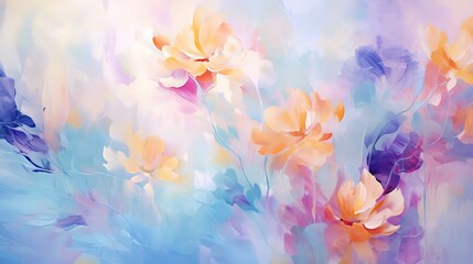 Fototapeta na wymiar beautiful dreamlike scenery oil painting style spring flower blossoming artful illustration background, fantasy whimsical atmosphere, Generative Ai