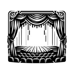 Cartoon Black and White Isolated Illustration Vector Of An Opera Theatre Stage