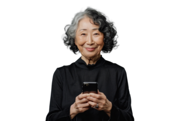 Senior East Asian Woman Using Smartphone