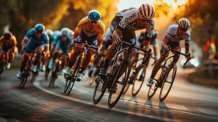 Cycling competition, cyclist athletes riding a race - Powered by Adobe