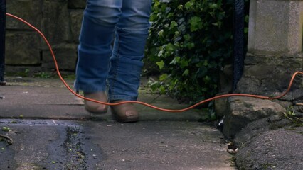 Near miss accident with cable causing hazard 