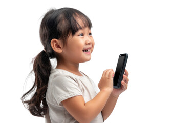 Young Girl with Phone Smiling on Transparent
