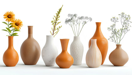 Set of stylish vases on white background - obrazy, fototapety, plakaty