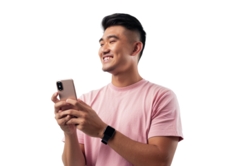 Southeast Asian Man Smiling with Smartphone