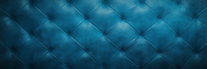 Fototapeta na wymiar Blue Leather Texture With Geometric Symmetrical Design Pattern. Luxury Upholstery. Generative AI