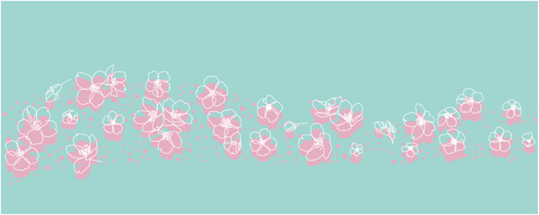 Fototapeta na wymiar Cherry blossom pattern on blue background. Spring flower pattern background. Vector illustraiton.