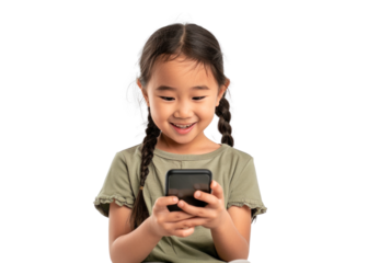 Young Asian Girl With Phone Smiling