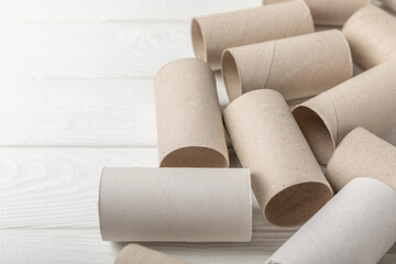 Empty toilet paper roll. Rolls of toilet paper on a white background. Paper tube of toilet paper....