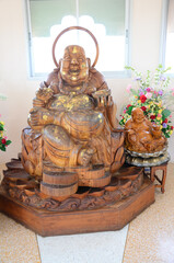 Carving wood Gautama Buddhist or Gautama Maha Katyayana Buddhism or Phra sangkajai buddha of Wat...
