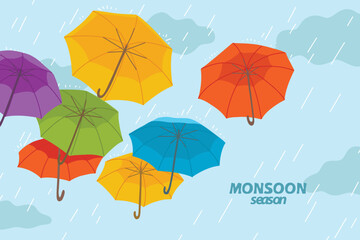 Colorful umbrellas monsoon season background