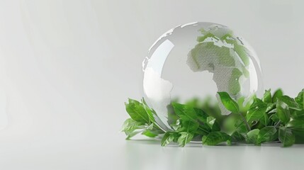 globe with green leaves depth inside and white background