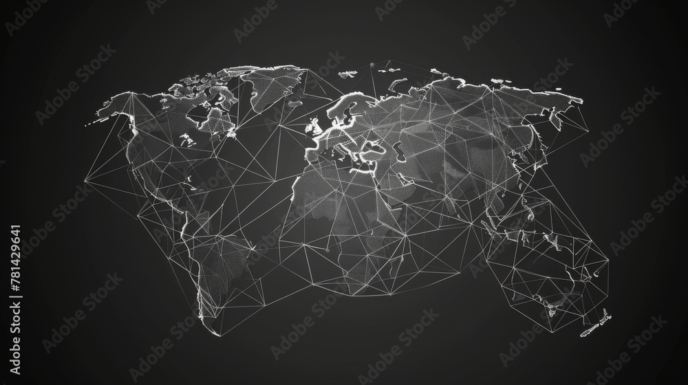 Poster Infographics based on wireframe world map; polygon elements
