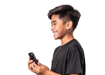 Young Asian Boy Smiling with Smartphone