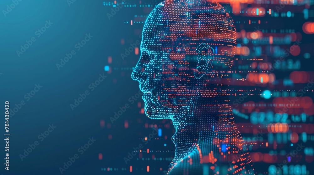 Aufkleber An image of a man combined with programming code, representing artificial intelligence or AI
