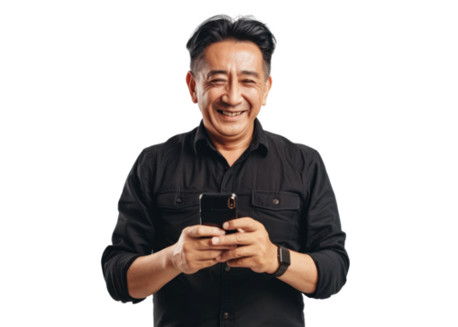 Southeast Asian Man Smiling with Phone