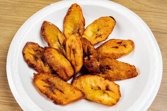 A plate of Jamaican or Caribbean fried plantain side dish