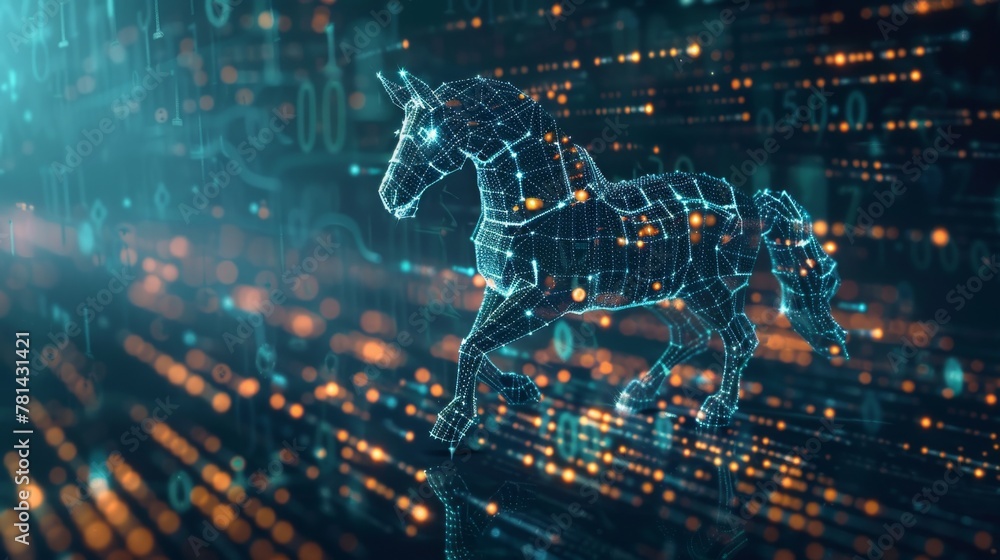 Poster Concept of a computer virus combining a trojan horse and a coding program on the internet