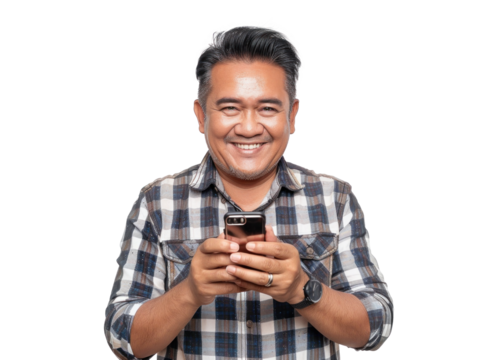 Smiling Southeast Asian Man Holding Phone