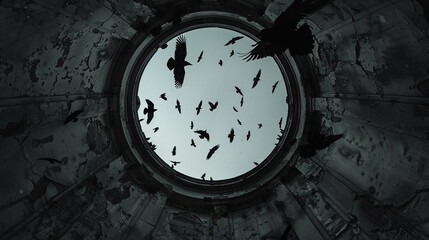 Crows circle overhead, drawn to the unnatural building8K resolution
