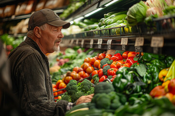Man Choosing Fresh Agricultural Produce in Supermarket
